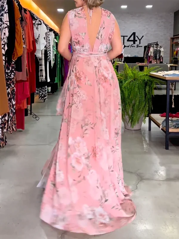 Latifah - Elegante Abito Lungo Con Scollo A V