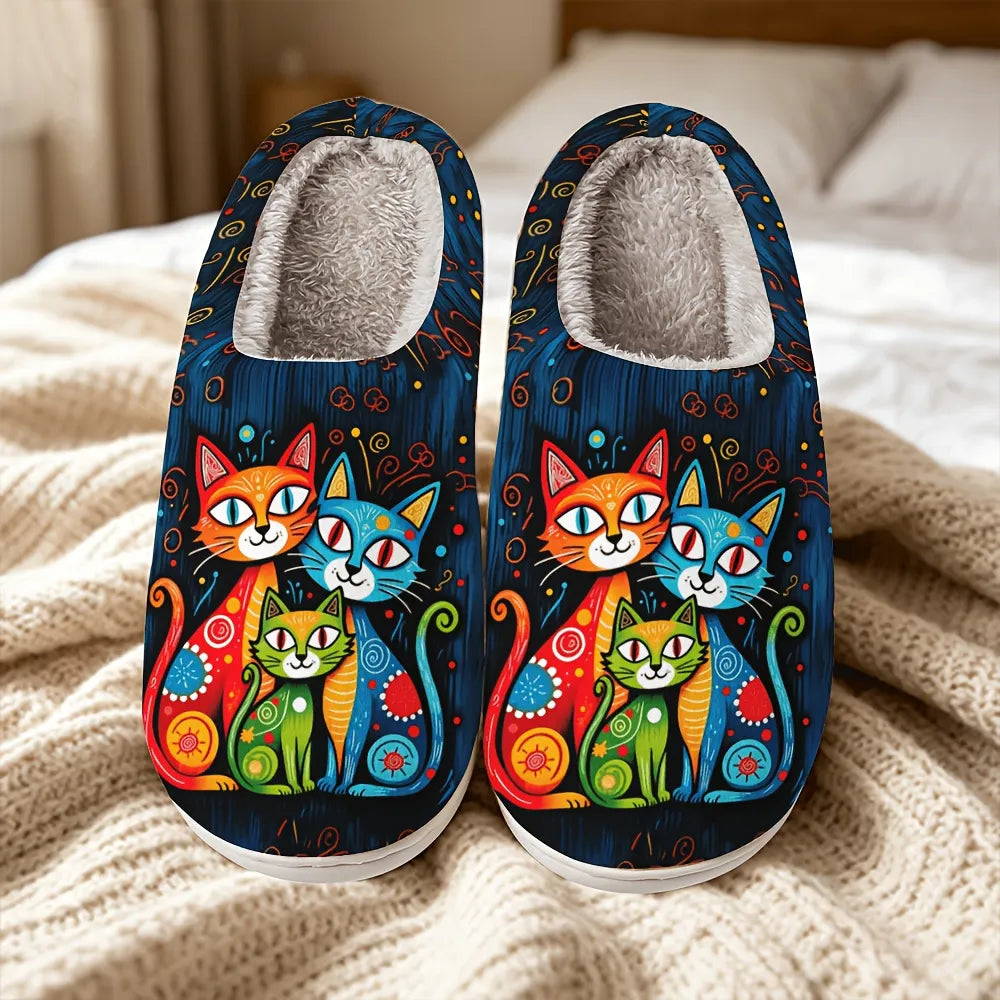 Quincy - Pantofole Con Stampa Felina E Fodera in Peluche