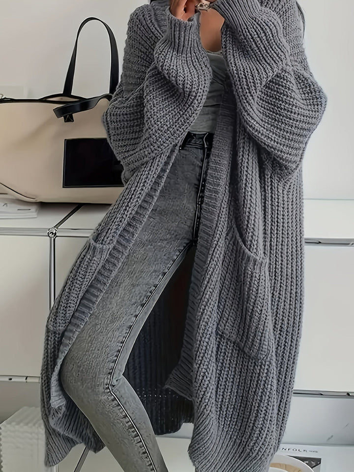 Ludivine - Comodo Cardigan Lungo in Maglia Con Apertura Frontale E Tasche