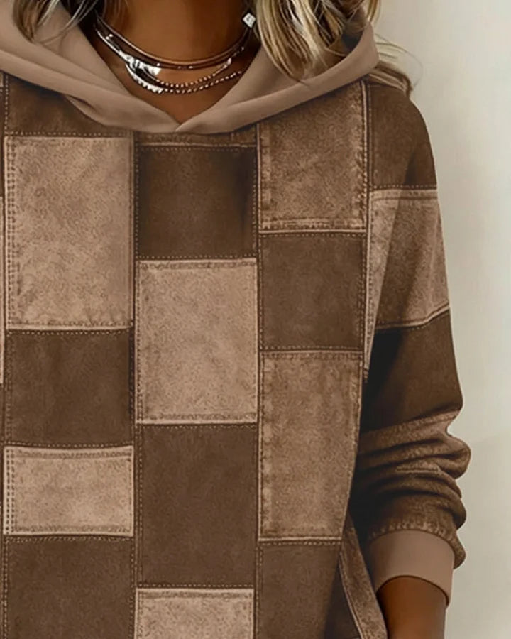 Yaralyn - Elegante Felpa con Cappuccio a Maniche Lunghe a Quadri