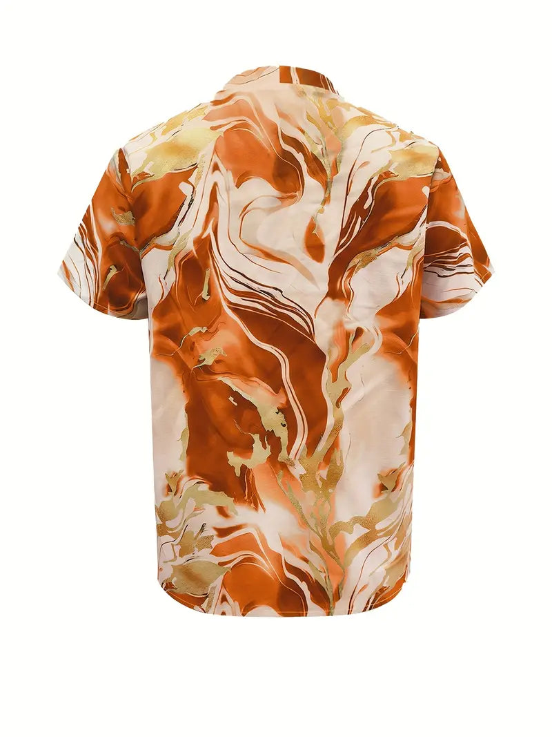 Maroula - Elegante Camicia A Maniche Corte Con Stampa Marmo