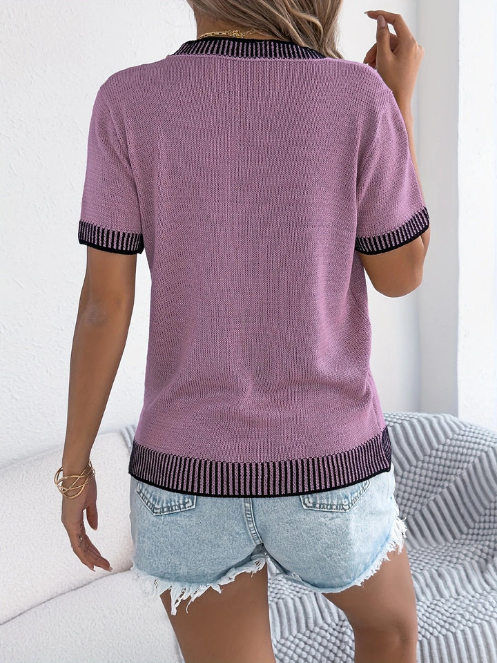 Alethea - Elegante Top Lavorato a Maglia Con Scollo Rotondo e Righe