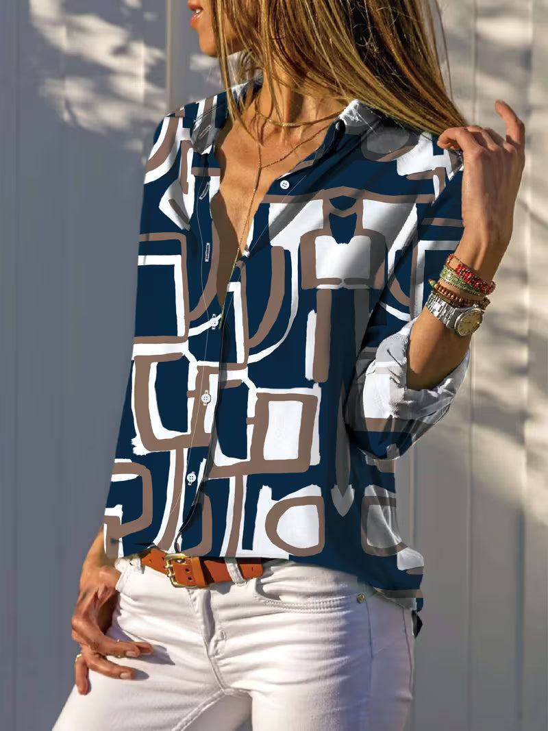 Fizana - Camicia Casual in Chiffon Con Stampa Geometrica