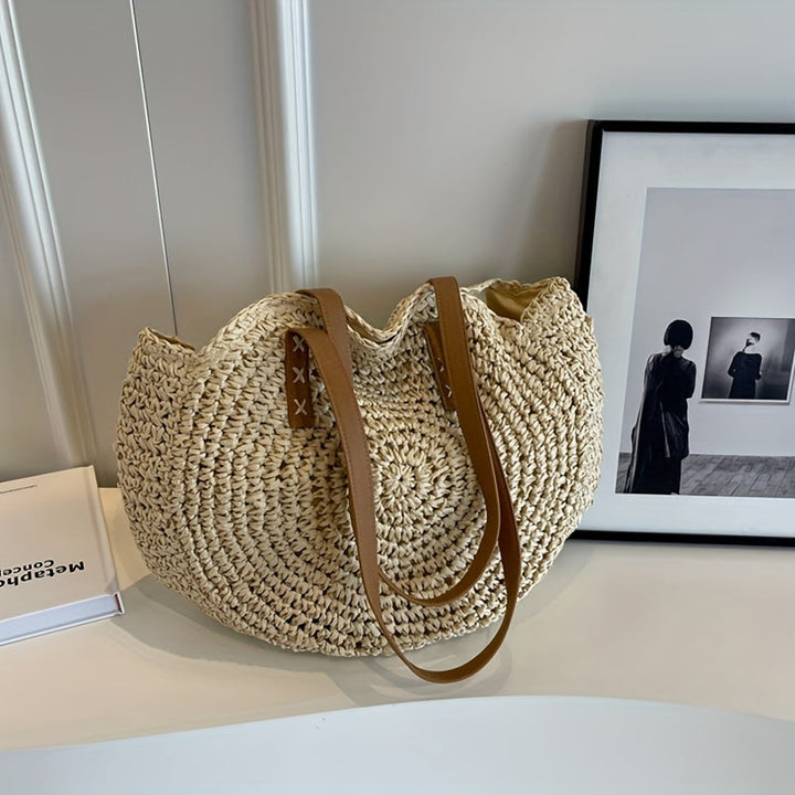 Cléa - Borsa a Tracolla Rotonda in Paglia Intrecciata