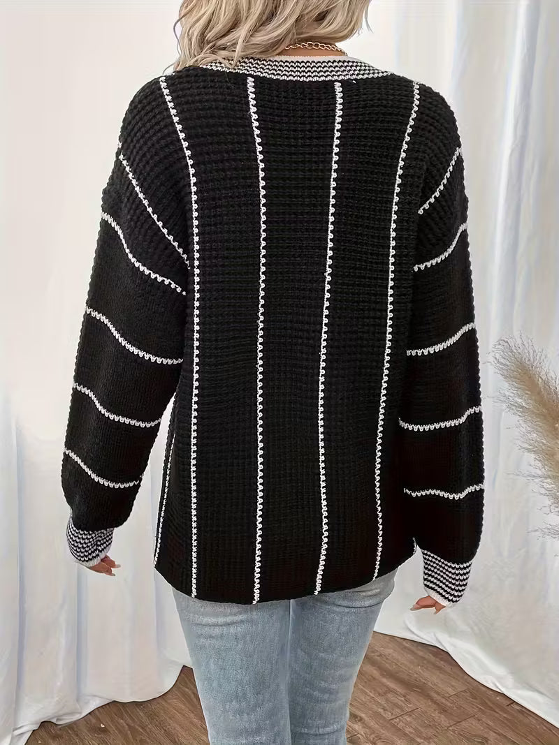 Lykke - Maglione Sovradimensionato a Righe Con Scollo a V