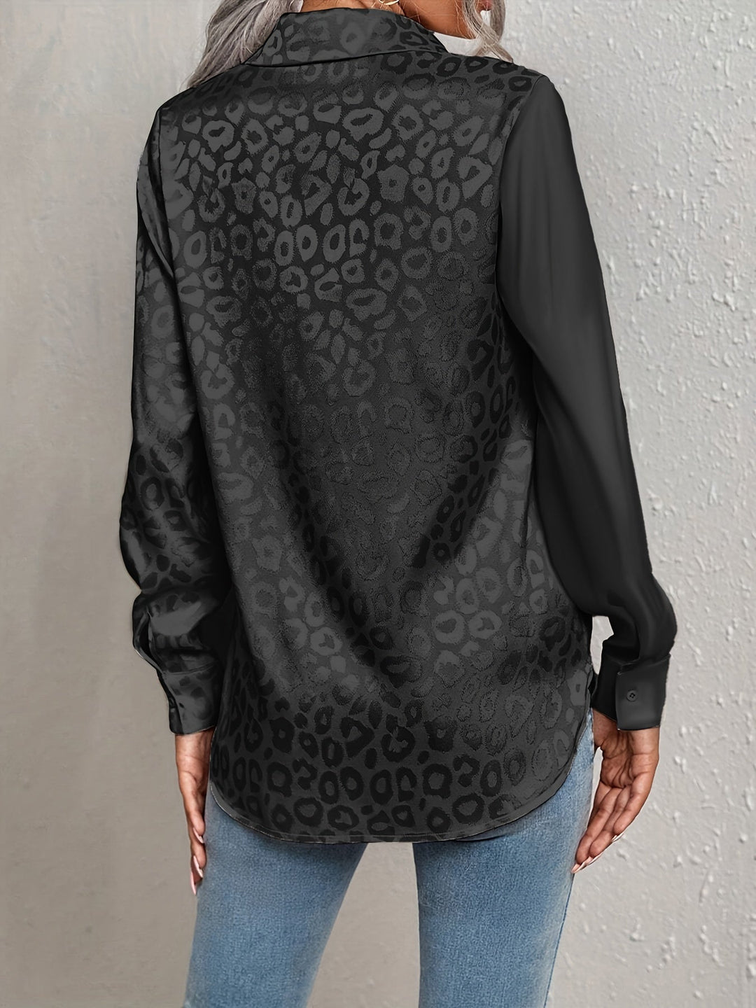 Gwendolyn - Camicia Con Bottoni In Raso Bicolore Con Stampa Leopardata Jacquard