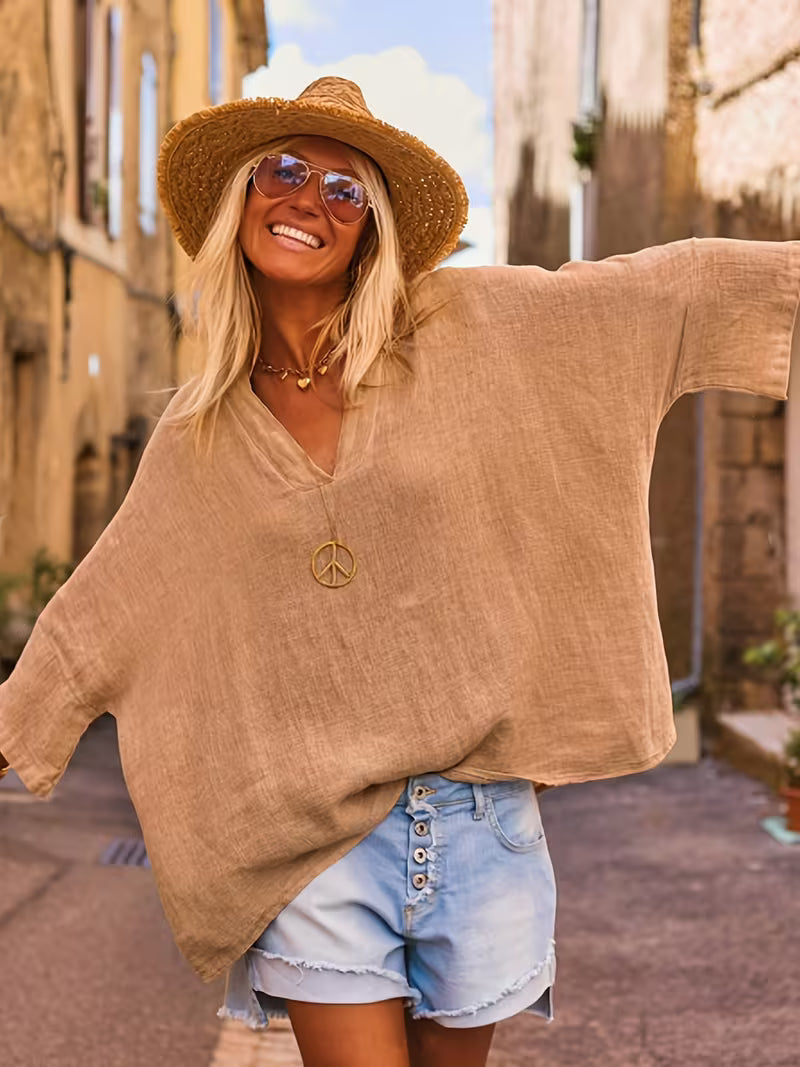 Lelina - Top Con Scollo a V E Maniche a Pipistrello
