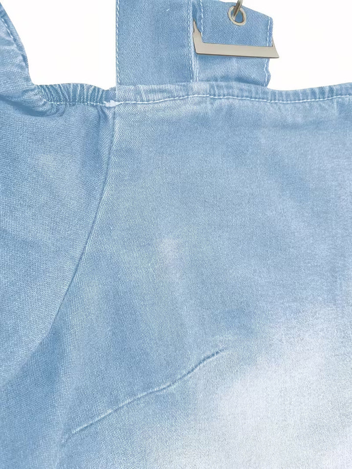 Kenya - Top in denim con Spalle Scoperte e Maniche Corte