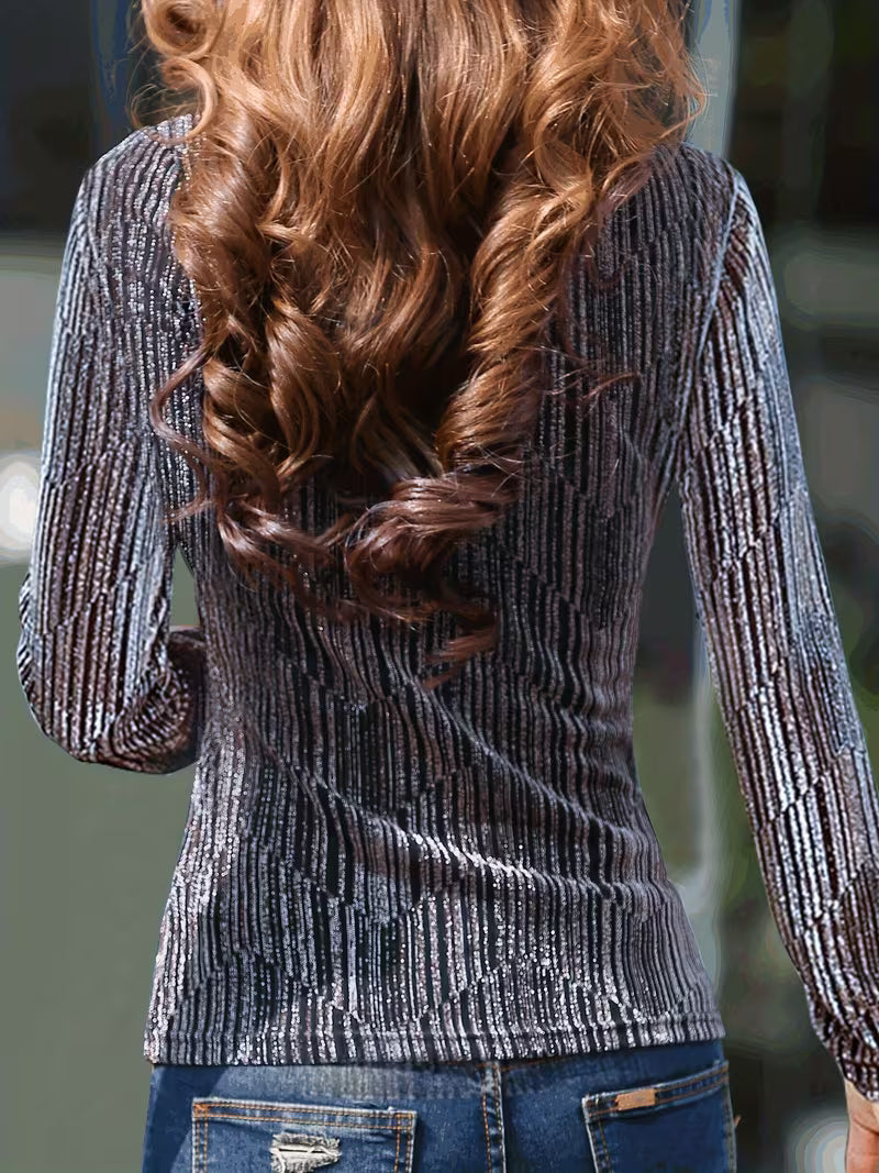 Sunija - Top a Maniche Lunghe Con Effetto Metallizzato