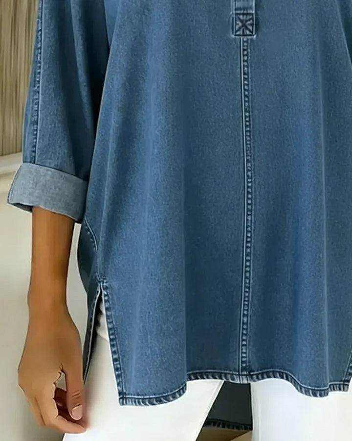 Yenara - Top in Denim con Bottoni e Scollo a V