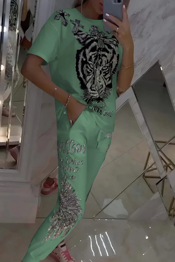 Quinzella - Set Pantaloni e Top Stampati Alla Moda