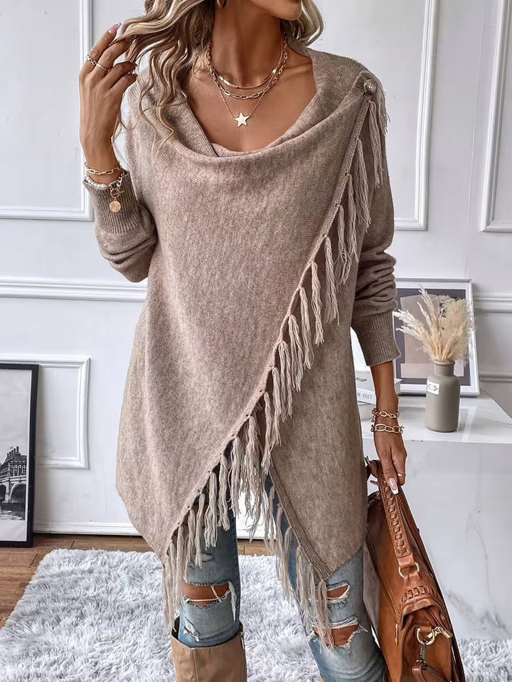 Busra - Cardigan Con Scollo Drappeggiato E Bordi Con Frange