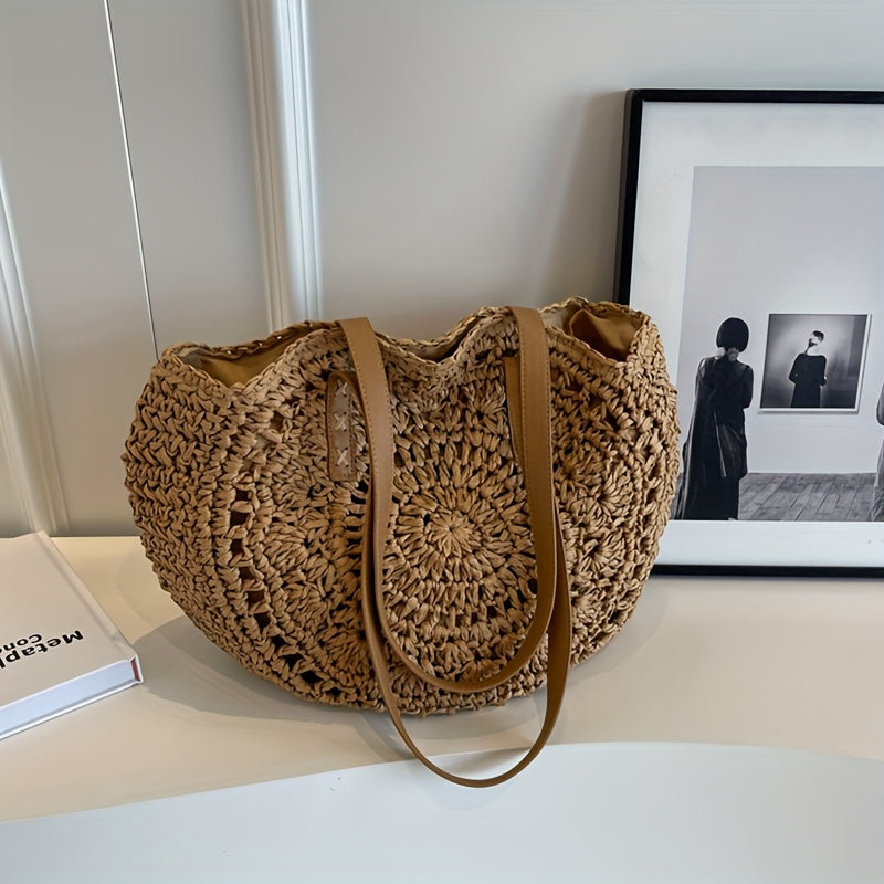 Cléa - Borsa a Tracolla Rotonda in Paglia Intrecciata