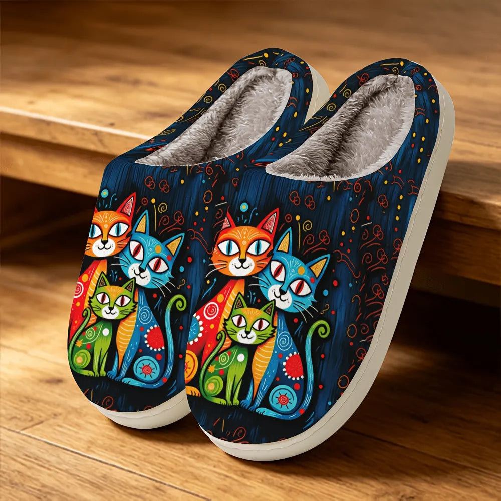 Quincy - Pantofole Con Stampa Felina E Fodera in Peluche