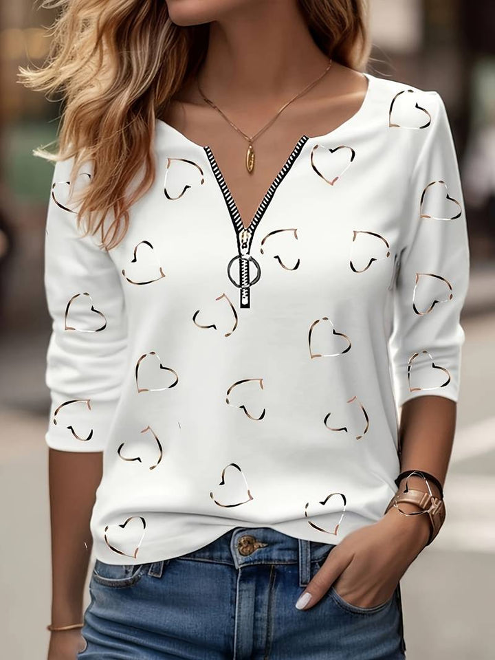 Romisha - Maglietta Con Stampa a Cuori e zip