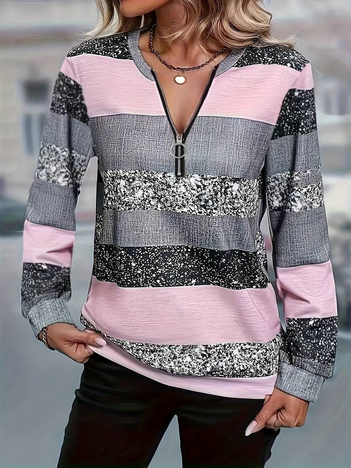 Avital - Maglione Casual a Righe Con Cerniera