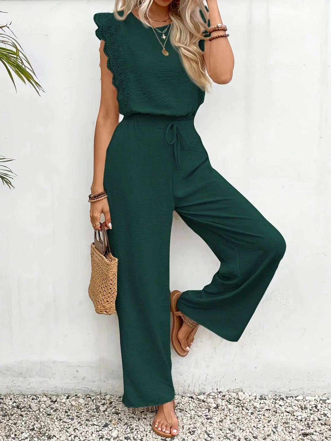 Ziva - Elegante Top In Pizzo e Pantaloni a Gamba Larga