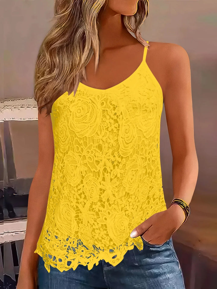 Juna - Elegante Top Senza Maniche In Pizzo Con Scollo a V