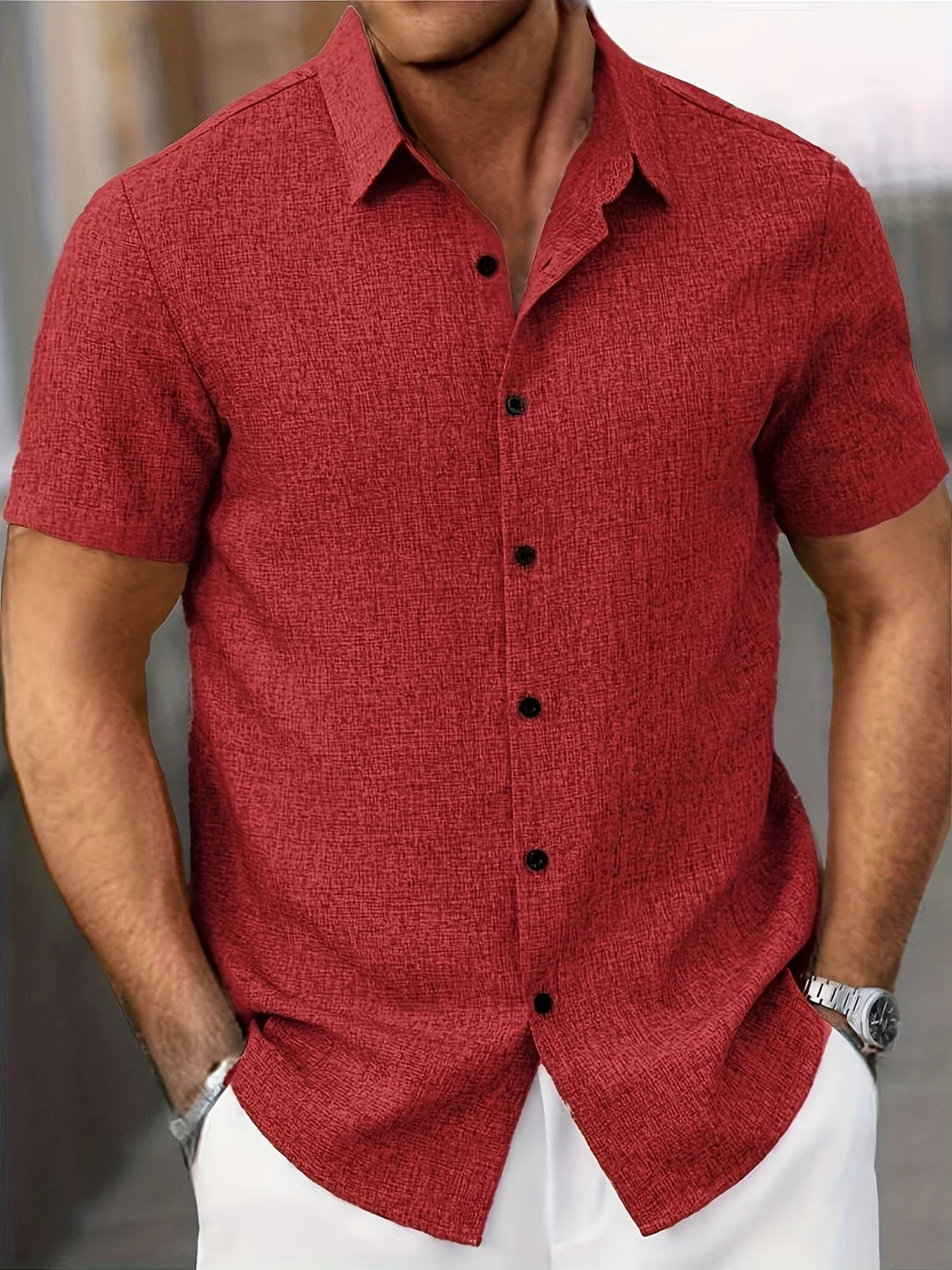 Dwight - Camicia Leggera In Misto Lino A Maniche Corte