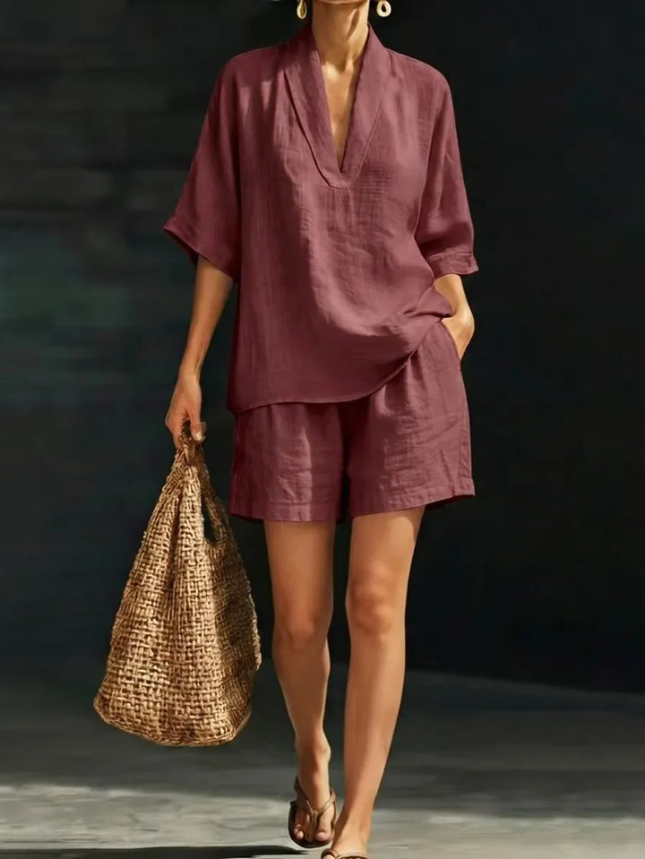 Silvani - Set Composto Da Top Casual in Cotone Con Scollo a V E Pantaloncini