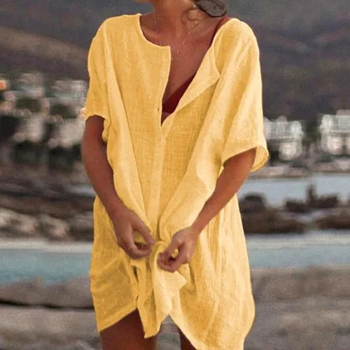 Anjini - Abito Da Spiaggia Ampio Con Maniche Corte