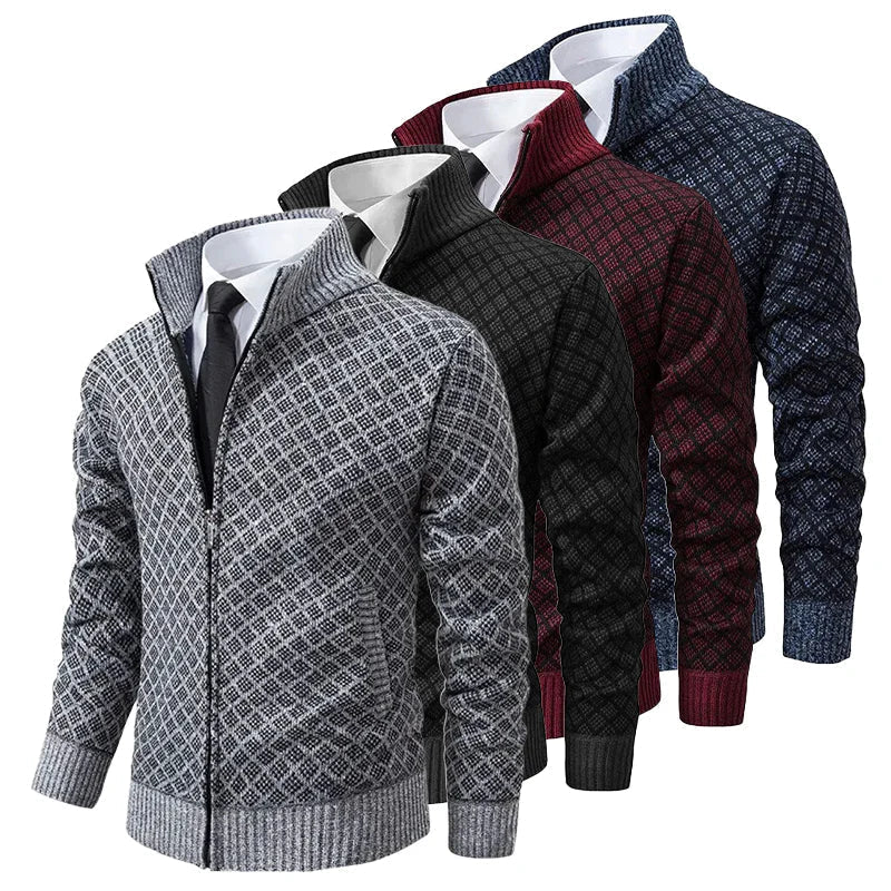 Klarik - Cardigan in Maglia Con Motivo a Rombi E ZIP Integrale