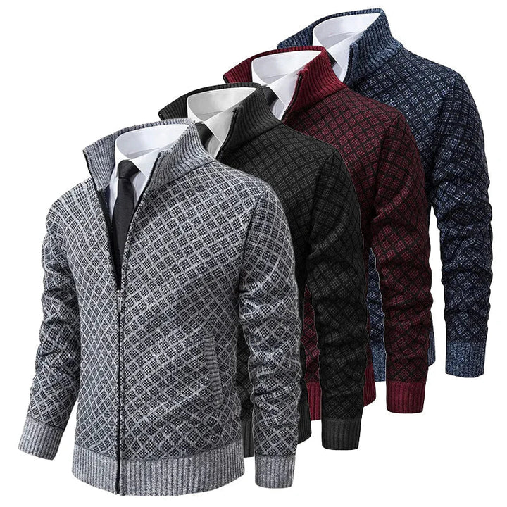 Klarik - Cardigan in Maglia Con Motivo a Rombi E ZIP Integrale