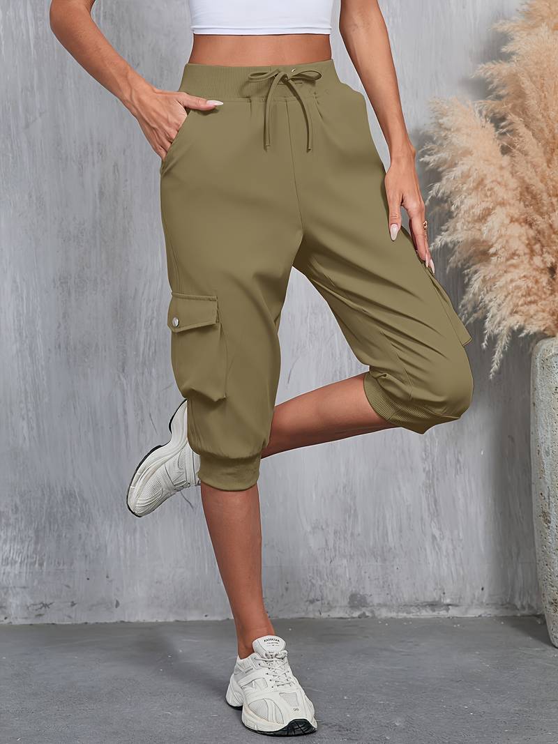 Kirabo - Pantaloni Cargo Estivi Con Tasche Multiple E Elastico a Costine