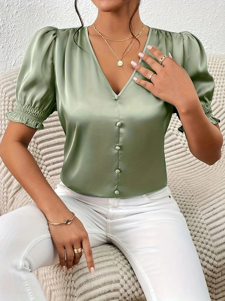 Abella - Elegante Camicetta Con Scollo a V e Maniche a Sbuffo