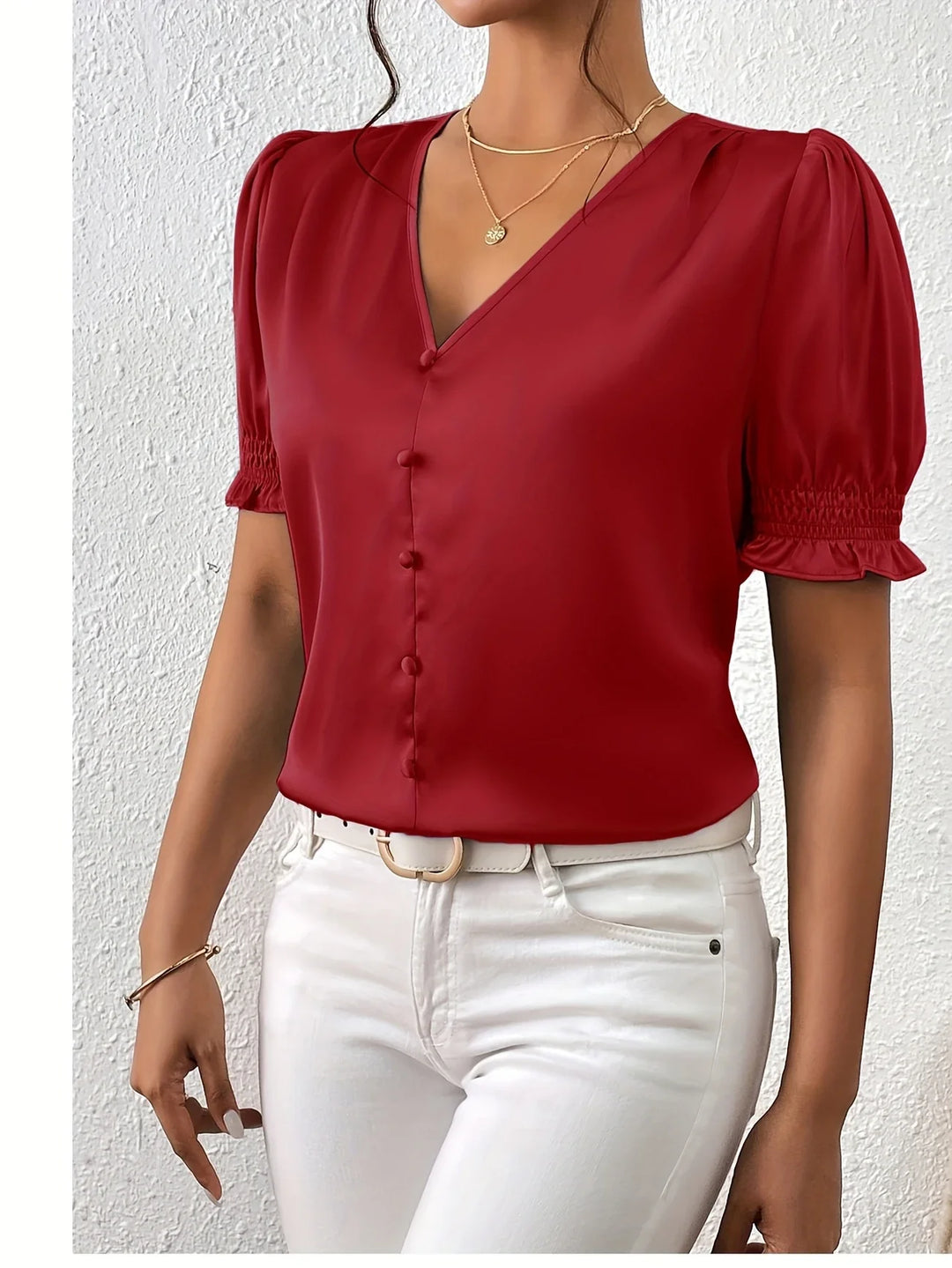 Abella - Elegante Camicetta Con Scollo a V e Maniche a Sbuffo