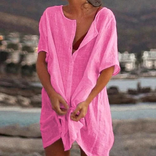 Anjini - Abito Da Spiaggia Ampio Con Maniche Corte