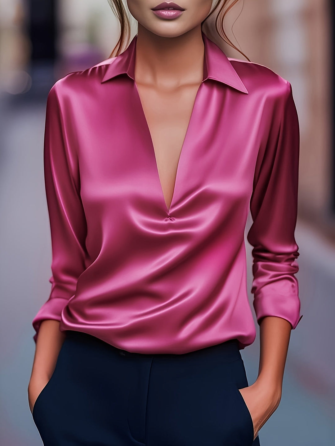 Kyrra – Elegante Camicetta In Raso Con Scollo a V