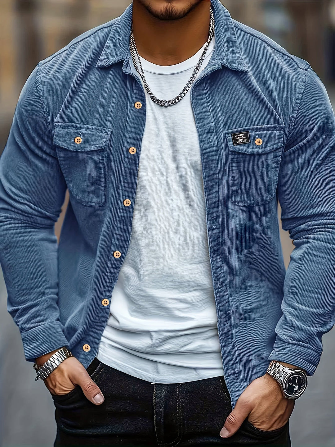 Felipe - Camicia Informale Velluto Coste Con Bottoni