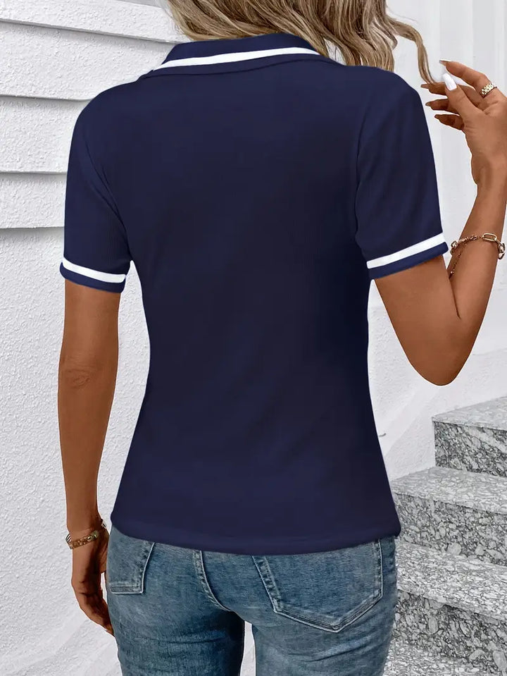 Vasilka - Elegante Top a Maniche Corte Con Colletto