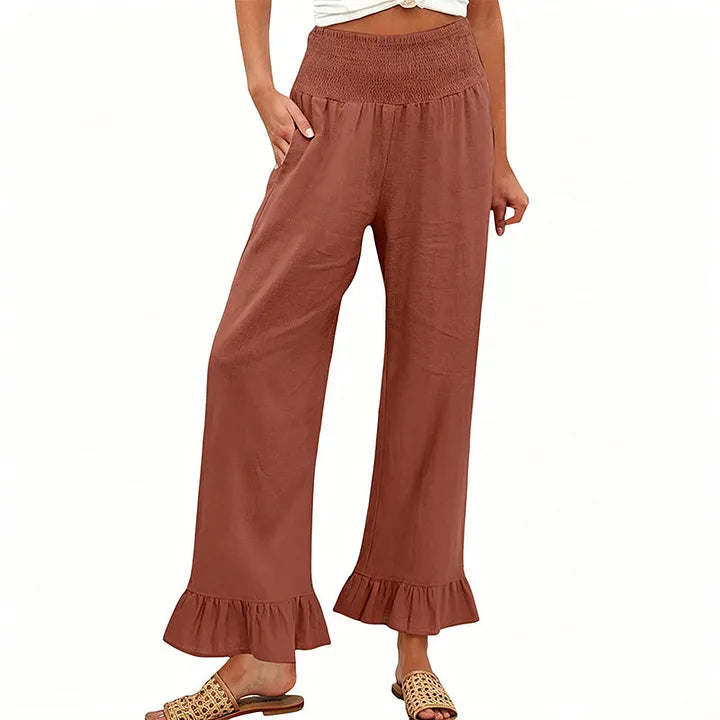 Moriom - Pantaloni Da Casa in Cotone Stile Boho Con Volant