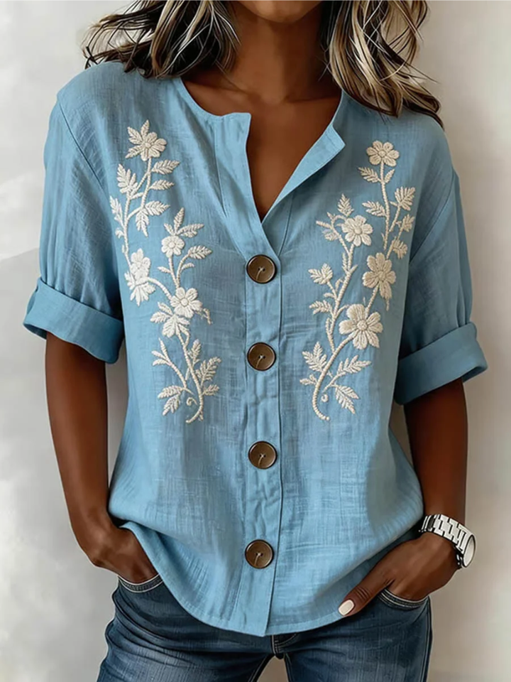Saleena - Top Elegante Con Ricami Floreali