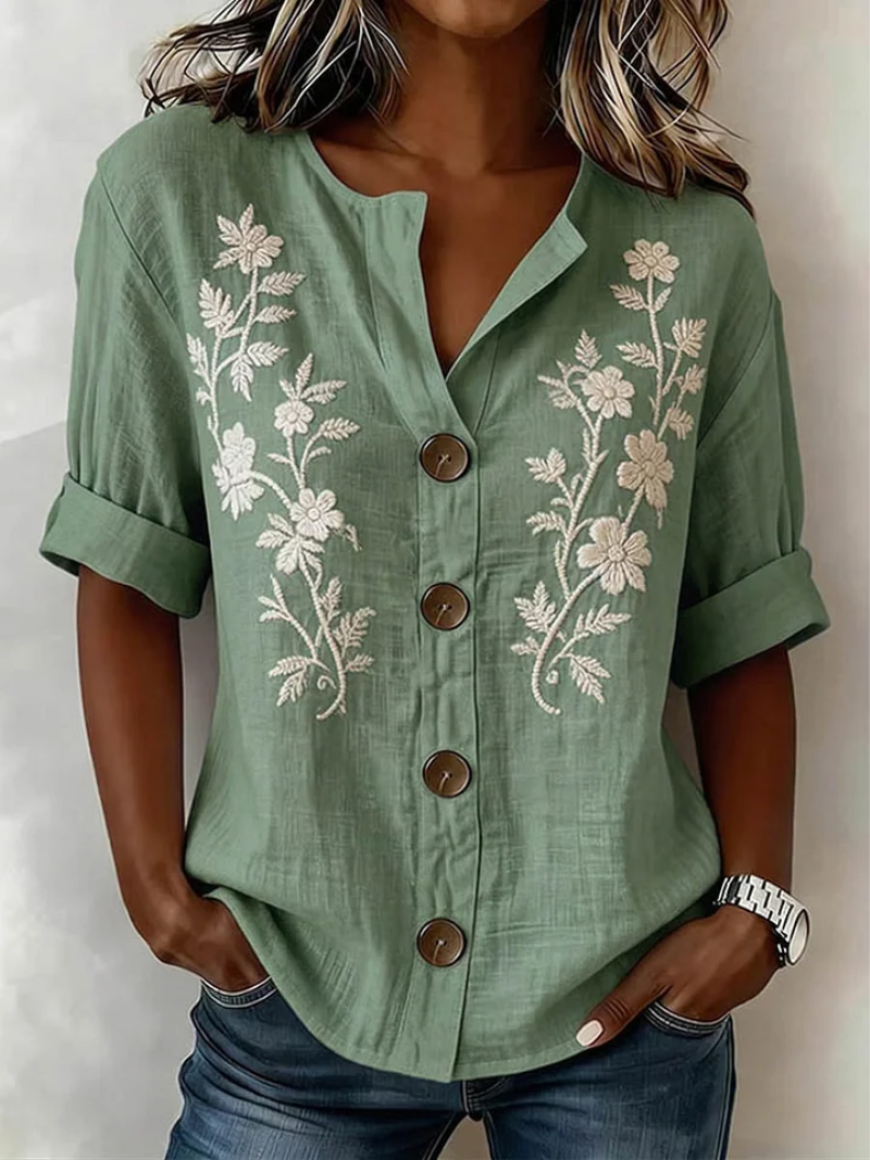 Saleena - Top Elegante Con Ricami Floreali