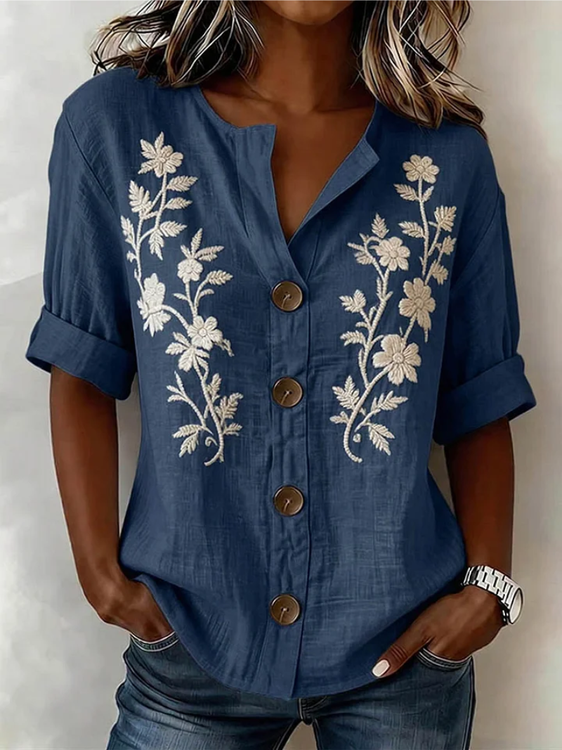 Saleena - Top Elegante Con Ricami Floreali