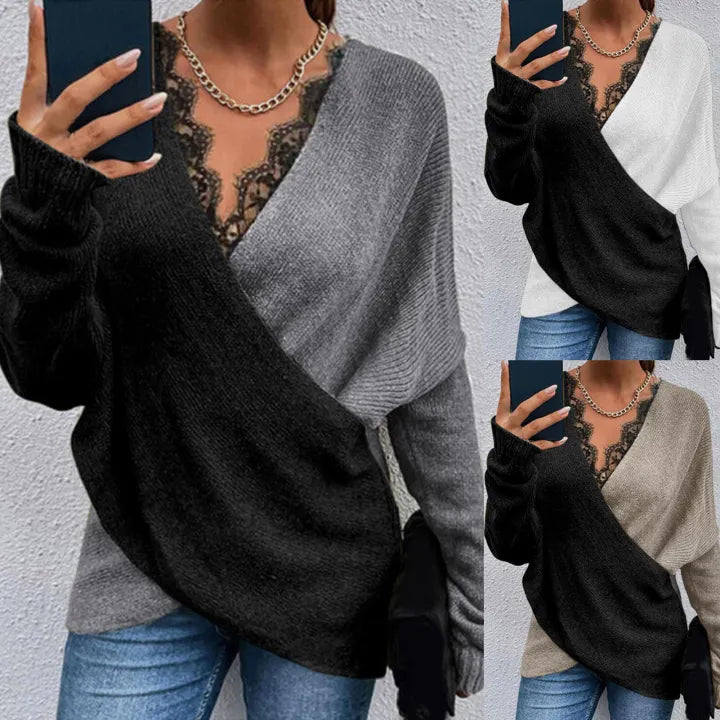 Keira - Maglione Avvolgente a Maniche Lunghe con Scollo a V