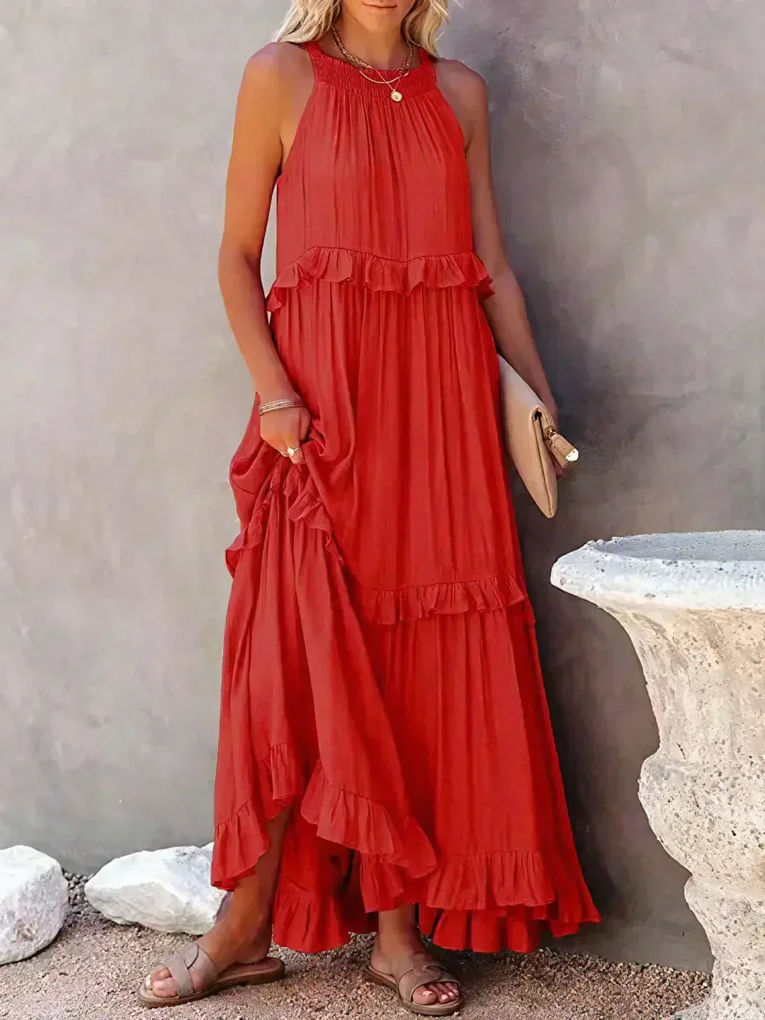ayley - Elegante Abito Senza Maniche Con Volant