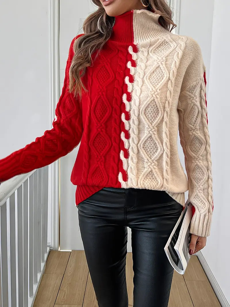 Leovia - Elegante Maglione a Righe Con Collo Alto