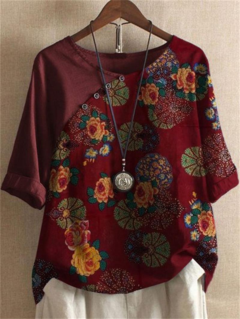 Adoria - Camicetta Boho Con Stampa Floreale e Bottoni