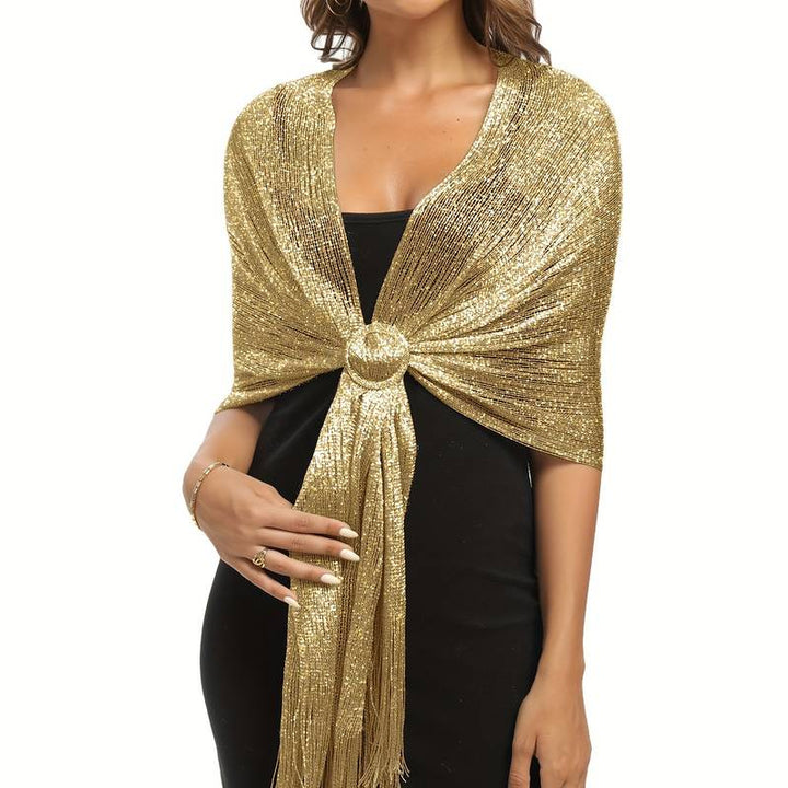 Shoshana - Elegante Sialle Decorativo Con Nappine in Pizzo e Sciarpe Metallizzate