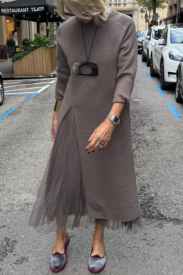 Oona - Abito in Tulle Con Drappeggio e Maglione Lungo Lavorato a Maglia
