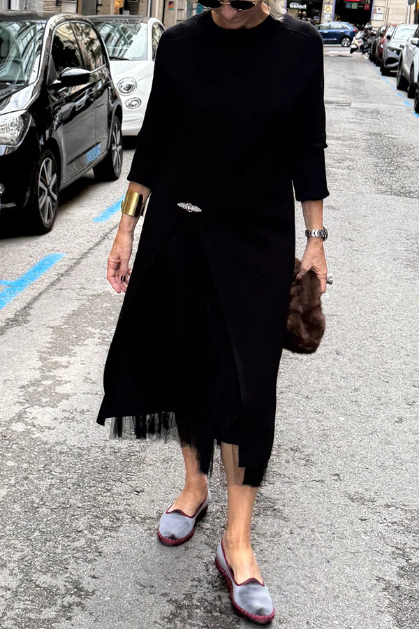Oona - Abito in Tulle Con Drappeggio e Maglione Lungo Lavorato a Maglia