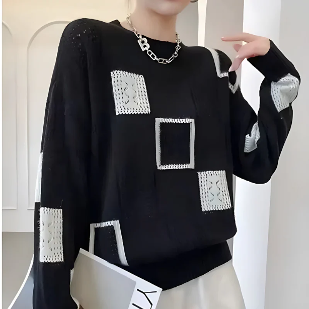 Raschele - Maglione Lavorato A Maglia Con patchwork Geometrico