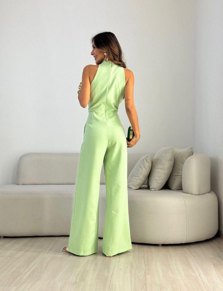 Kamwi - Tuta Elegante Con Scollo Drappeggiato E Pantaloni a Gamba Larga