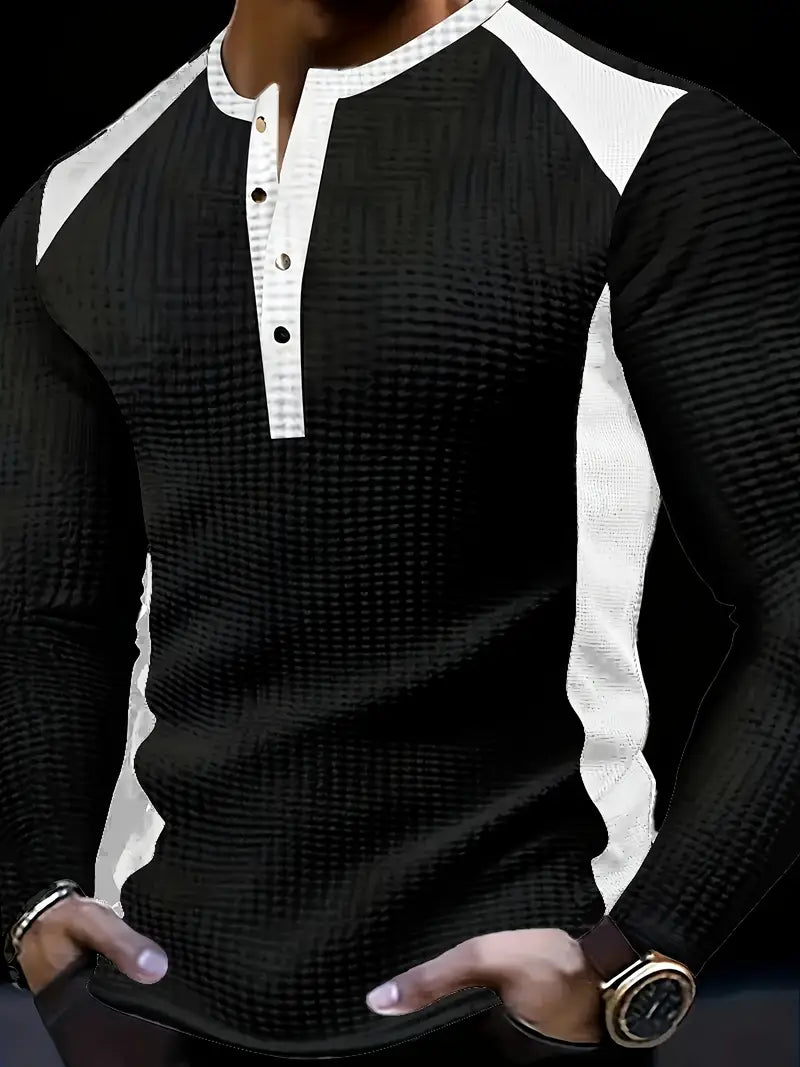Kyran - Camicia Henley A Maniche Lunghe Con Motivo A Nido d'Ape