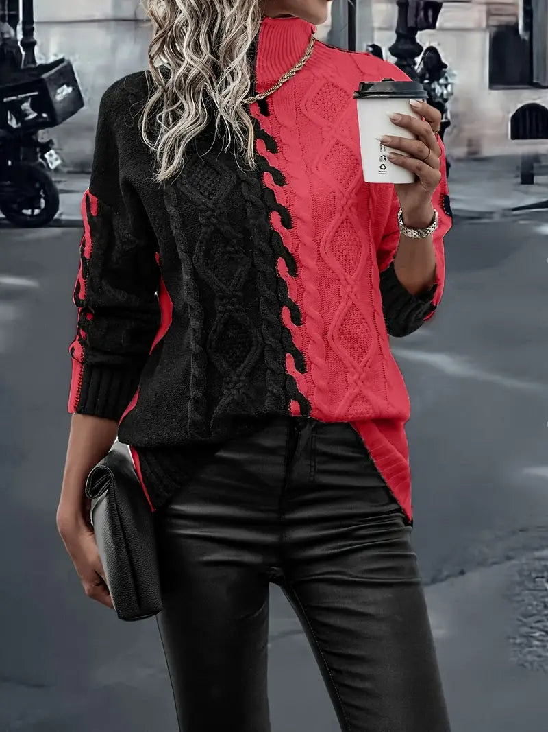 Leovia - Elegante Maglione a Righe Con Collo Alto