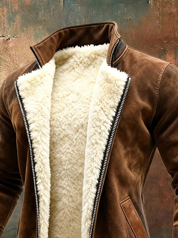 Rakibul - Cappotto Retrò In Pelle Scamosciata e Pelle Con Progettazione Patchwork